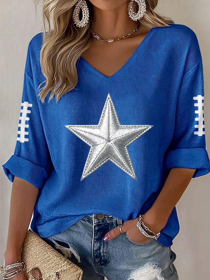 Women'S Football Print Waffle  Top