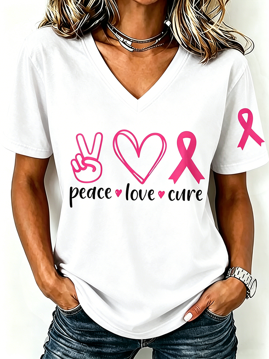 Pink Series Breast Cancer Public Welfare Slogan Printed Women'S Top
