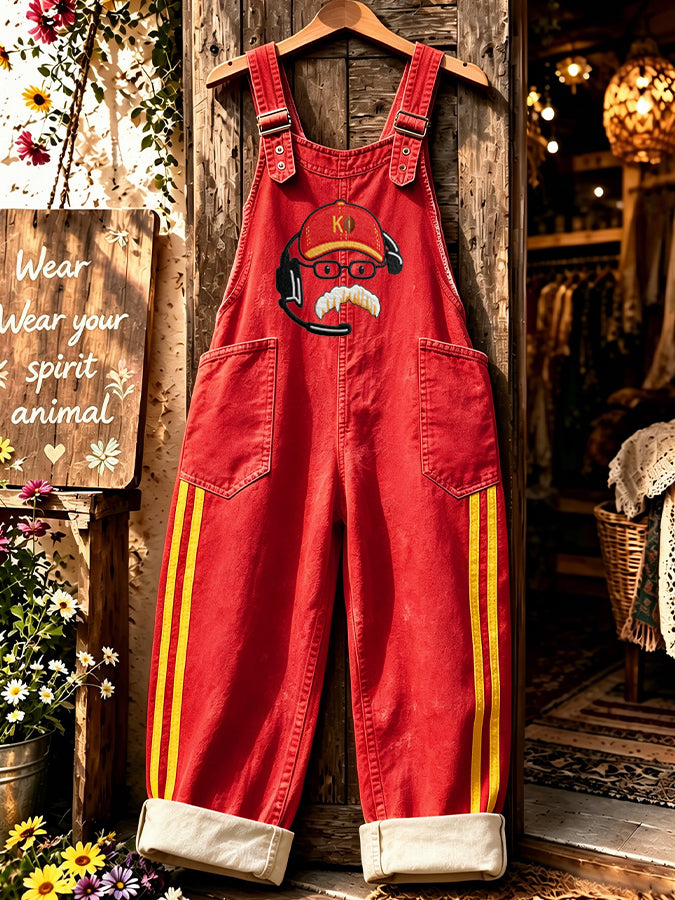 Women's Football Print Faux-Denim Jumpsuit
