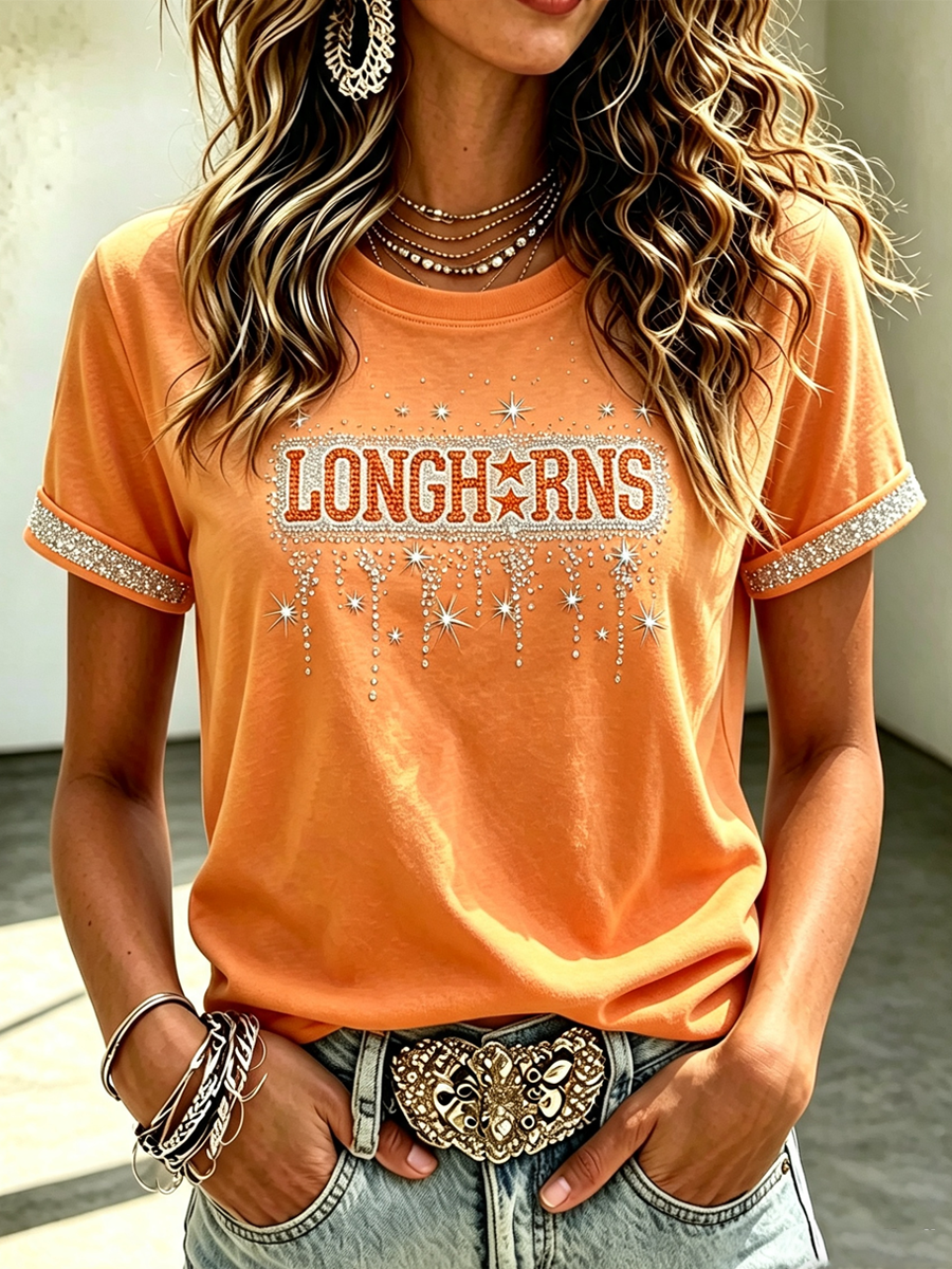 Women'S Rugby Printed Round Neck Short Sleeved T-Shirt