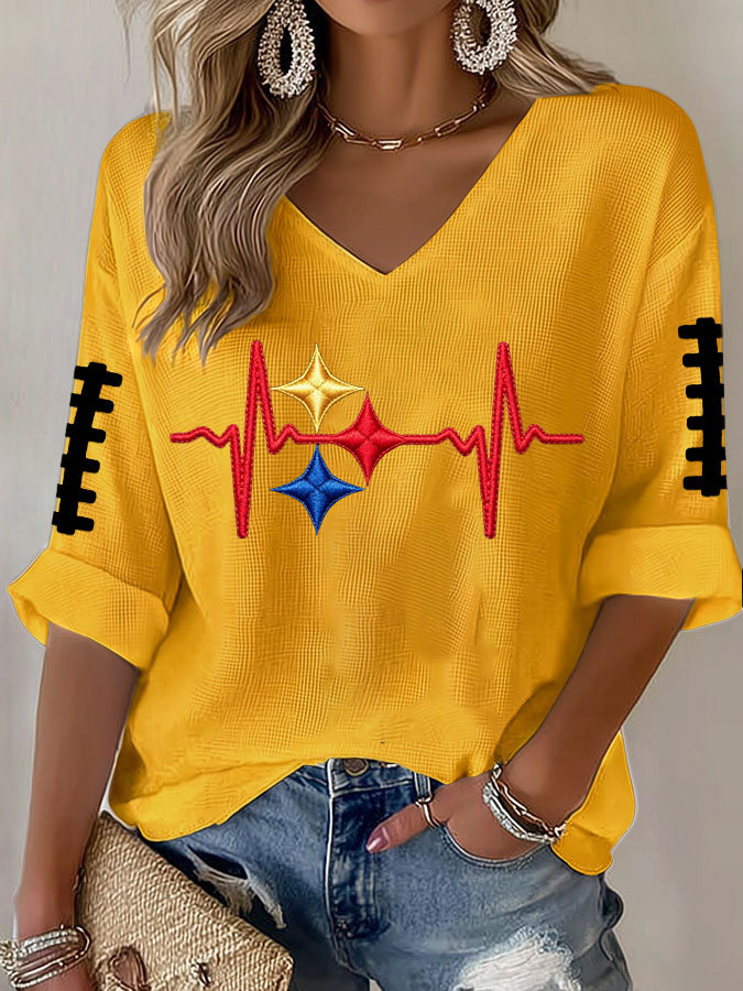 Women'S Football Print Waffle Top