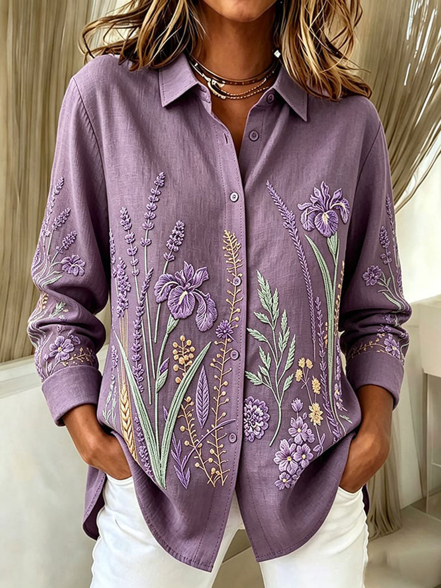 Women's Casual Retro Print Long-Sleeved Shirt