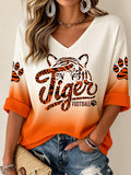 Women's Football Print V Neck Top