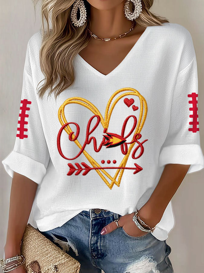 Women'S Football Print Waffle Top