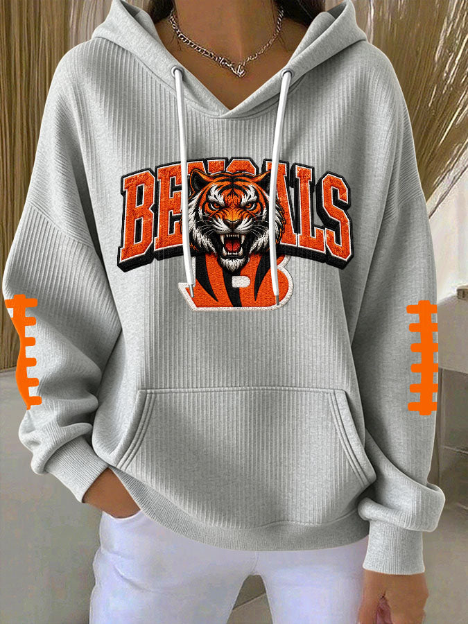Women'S Football Print Hooded Sweatshirt