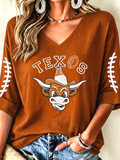 Women'S College Rugby Printed Waffle V-Neck Top