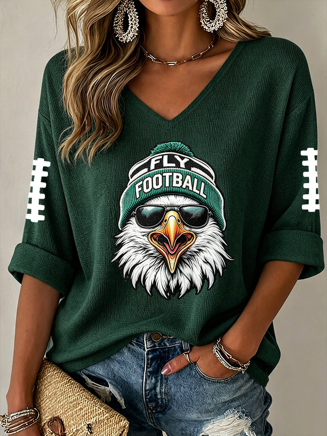Women'S Football Print Waffle Top