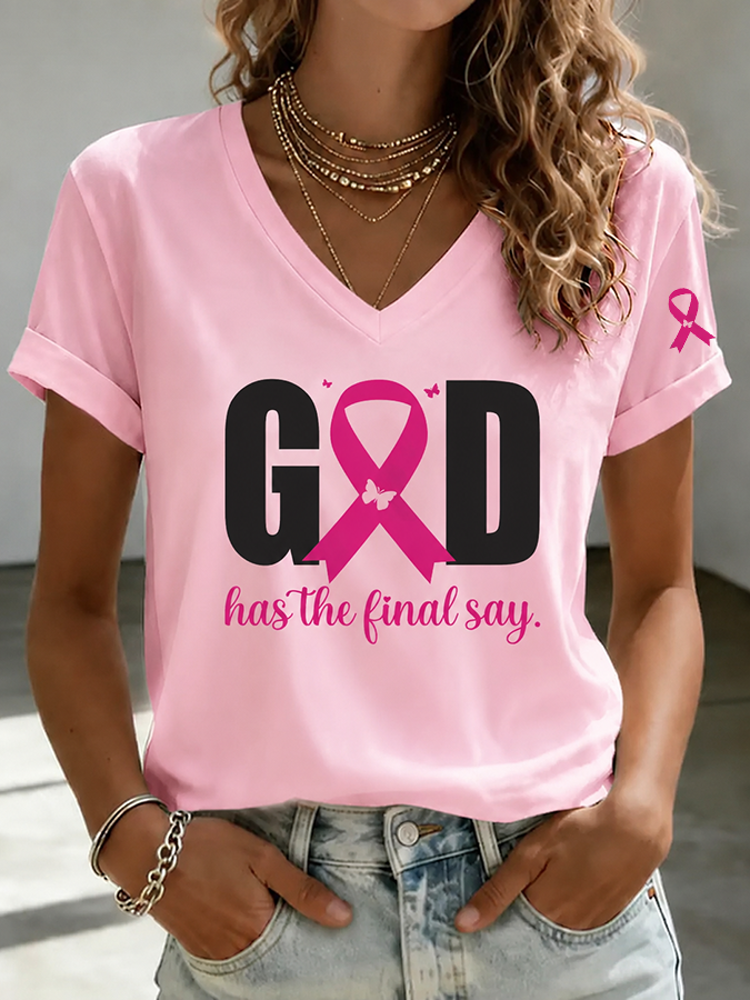 Women'S Breast Cancer Awareness  Printed Casual T-Shirt