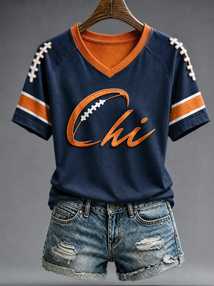 Women'S Football Gameday Gift For Football Fans V-Neck Short Sleeve T-Shirt