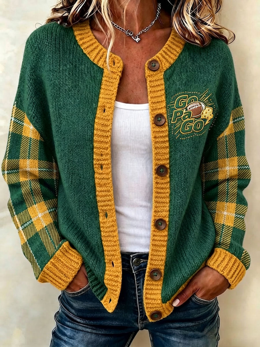 Women'S Casual Football Print Knitted Cardigan Top