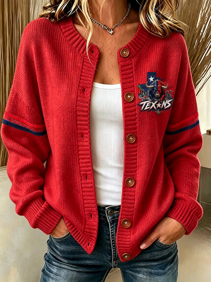 Women'S Casual Football Print Knitted Cardigan Top