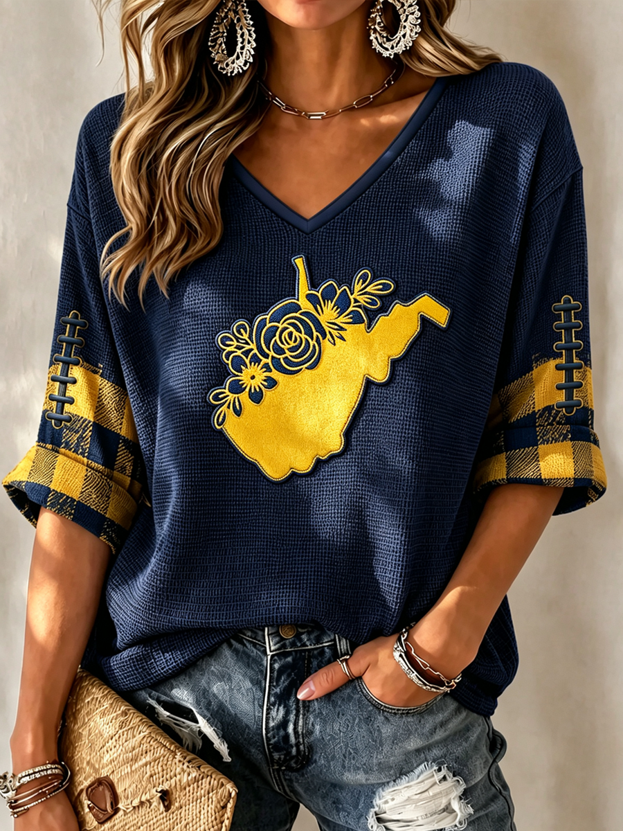 Women'S Football Print Waffle Top