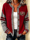 Women'S Football Printed Knitted Cardigan
