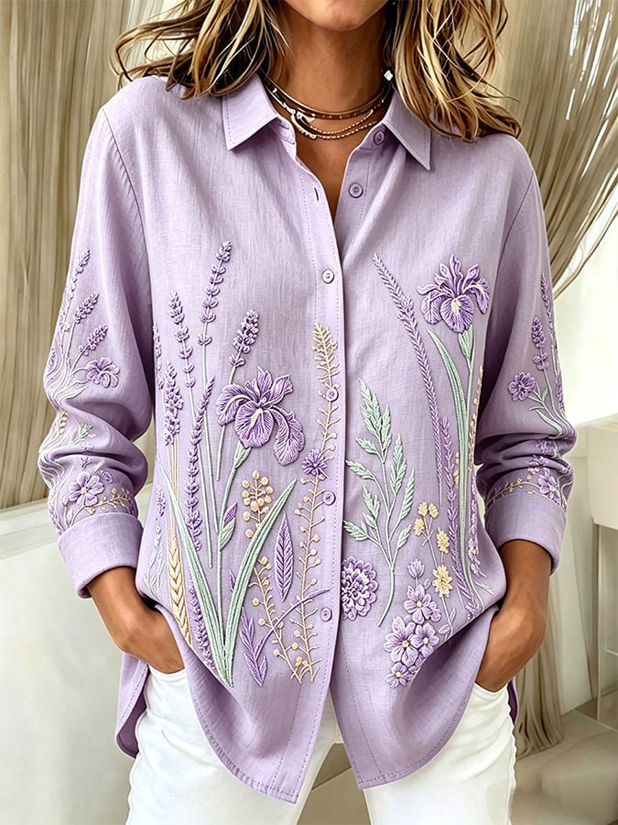 Women's Casual Retro Print Long-Sleeved Shirt