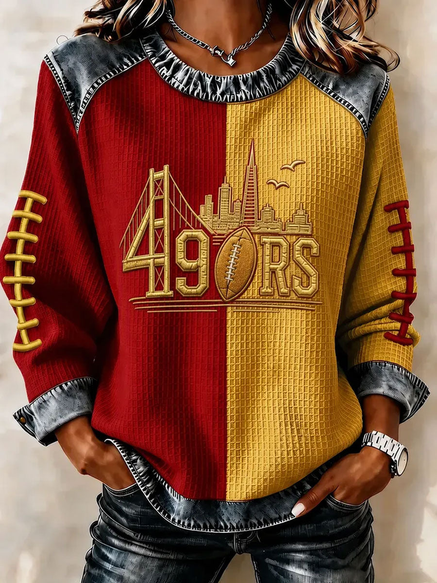 Women'S Football Printed Casual Waffle Sweatshirt