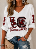 Women'S Football Print Waffle  Top