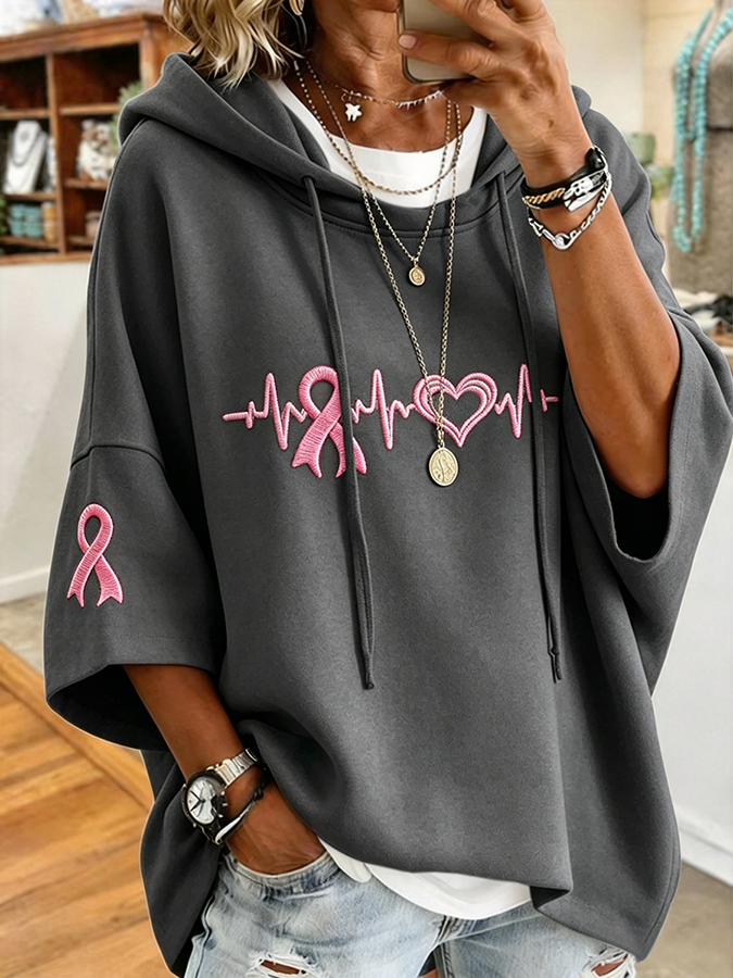 Women's Breast Cancer Awareness Month Printed Oversized Hoodie