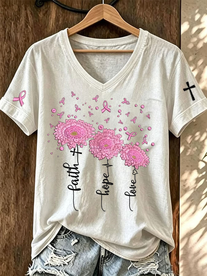 Women'S Belief And Breast Cancer Promotion Printed Casual T-Shirt