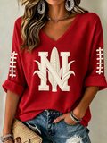 Women's Football Print Waffle Top