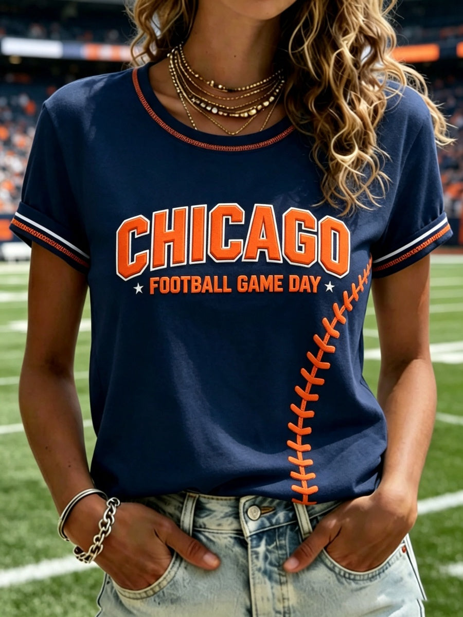 Women's Football Game Print V-Neck T-Shirt