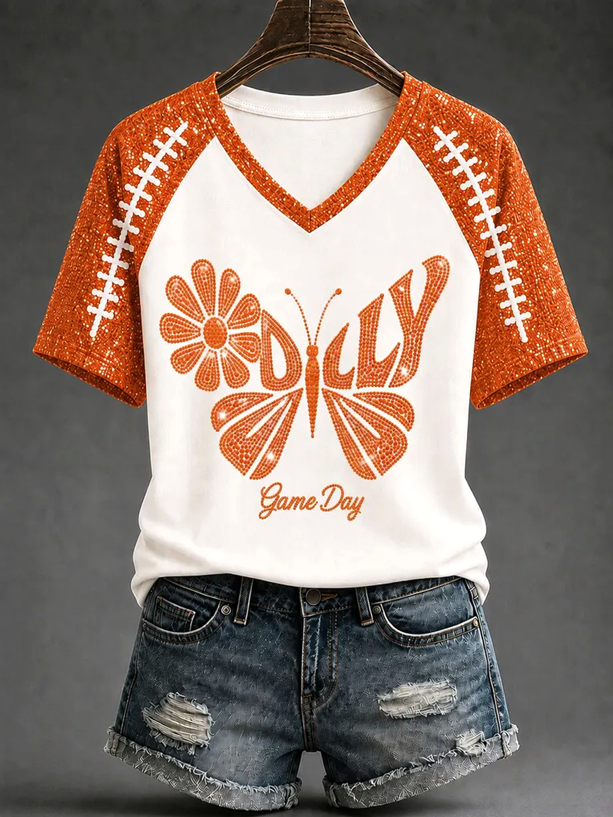 Women's Football Commemorative Printed Casual T-Shirt