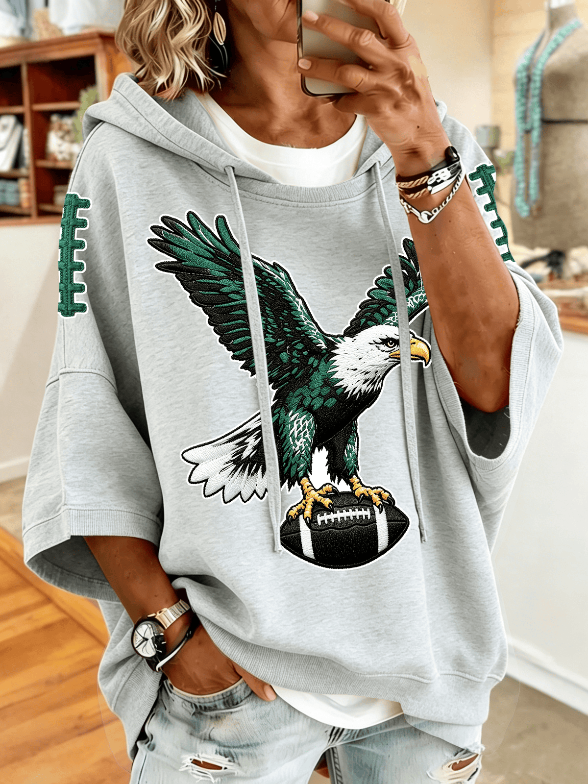 Women'S Retro Football Printed Hoodie