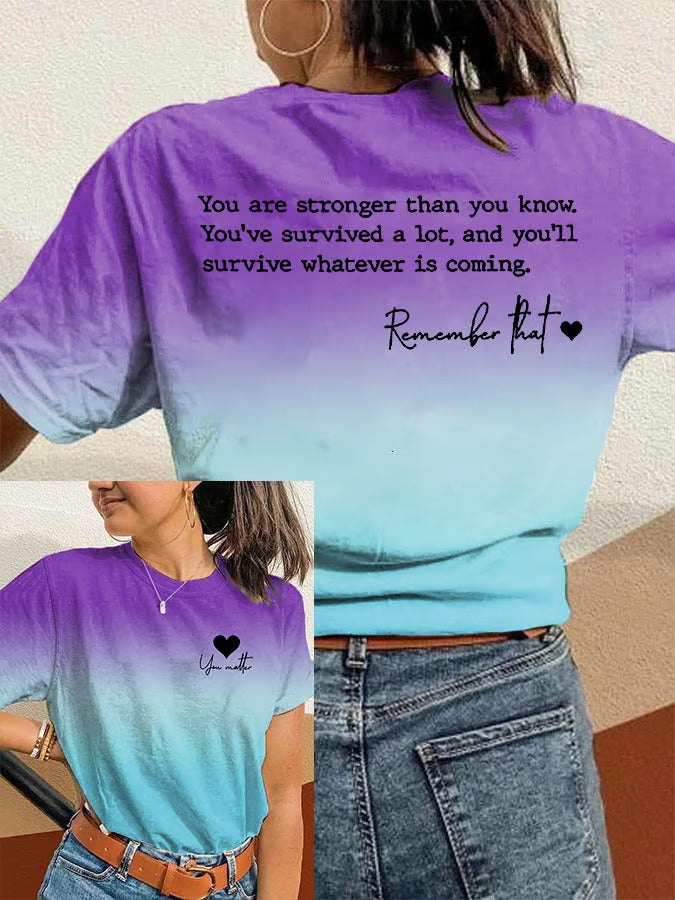 Ladies' Casual 'You'Re Stronger Than You Think' Personalized Printed Round Neck T-Shirt