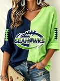 Women'S Football Fans Printed V-Neck Short Sleeved Top