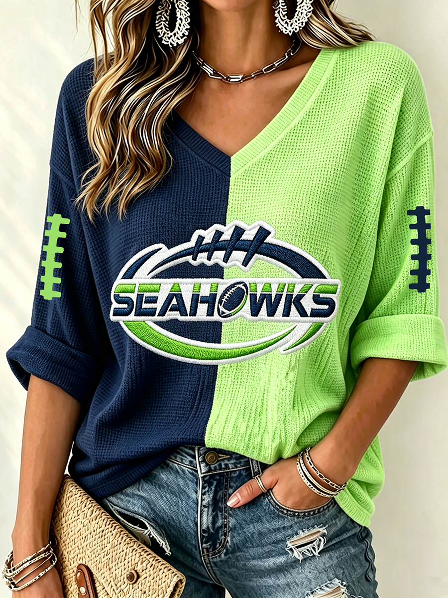 Women'S Football Fans Printed V-Neck Short Sleeved Top