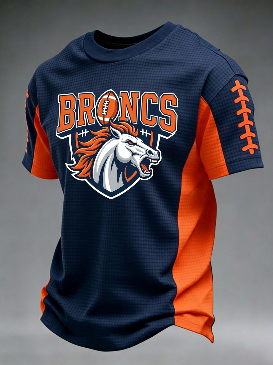 Men's Denver Football Fan Broncs Horse Logo Printed T-shirt