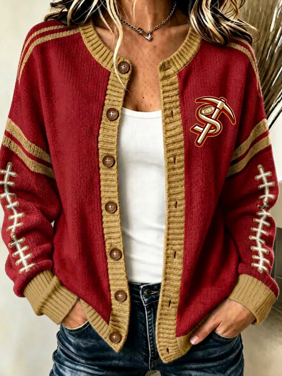 Women'S Football Pattern Casual Cozy Cardigan