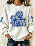 Women'S Football Print Waffle Long Sleeved Round Neck Sweatshirt