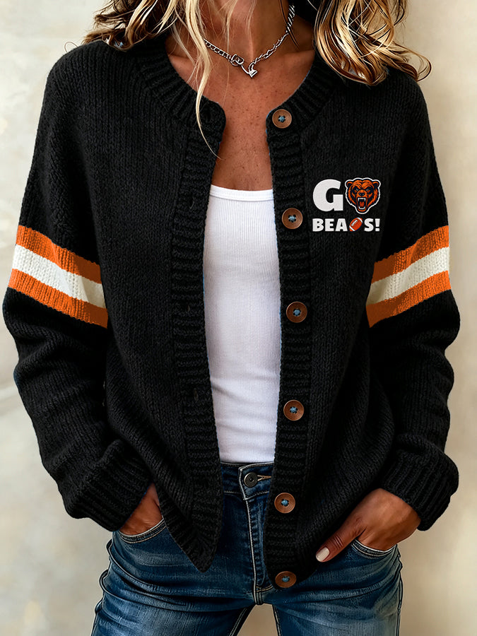 Women's football printed knitted cardigan
