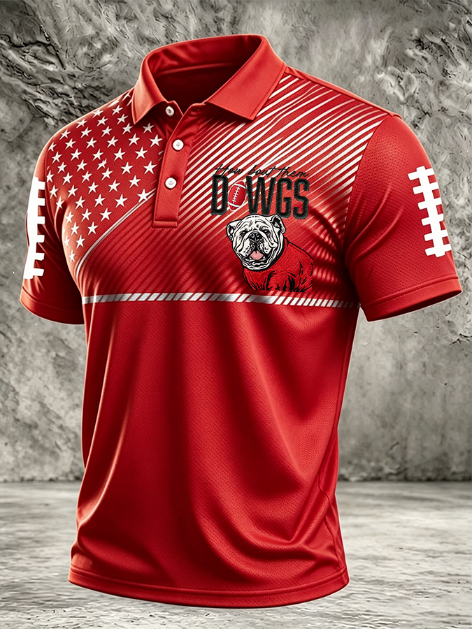 Men'S Retro Football Print Polo T-Shirt