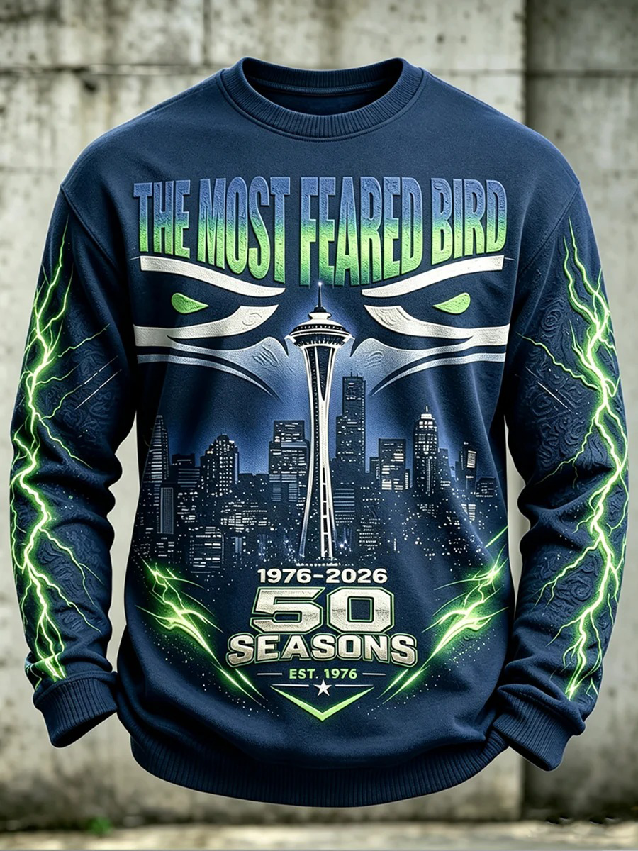 Men'S Rugby Enthusiast Printed Round Neck Long Sleeved Sports Shirt