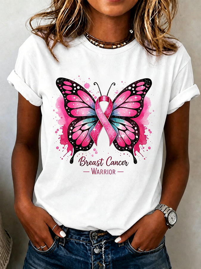 Women's Breast Cancer Awareness Print Casual T-Shirt