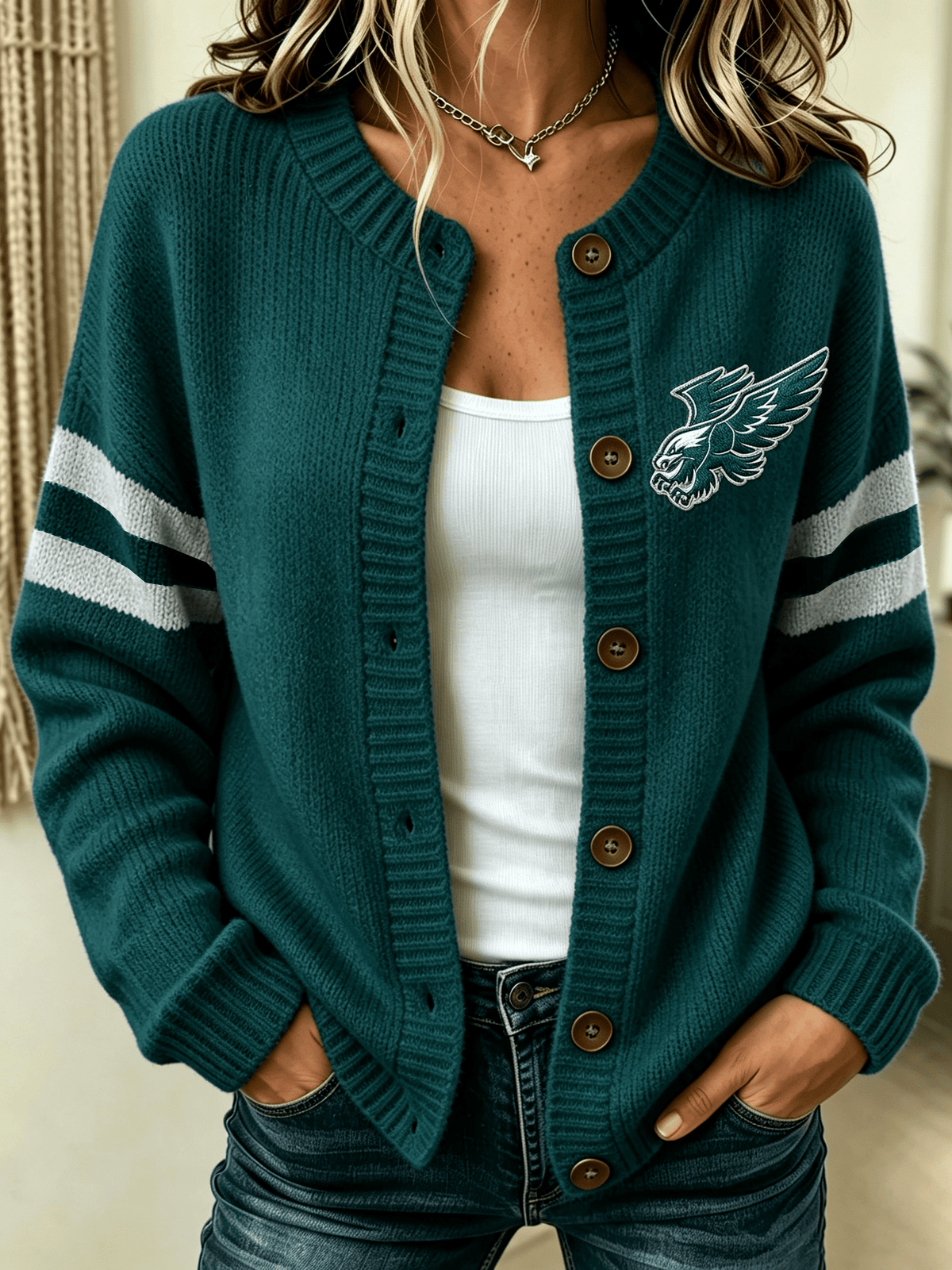 Women'S Football Sports Casual Knitted Cardigan Top