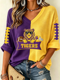 Women'S Rugby Patterned Waffle V-Neck Top