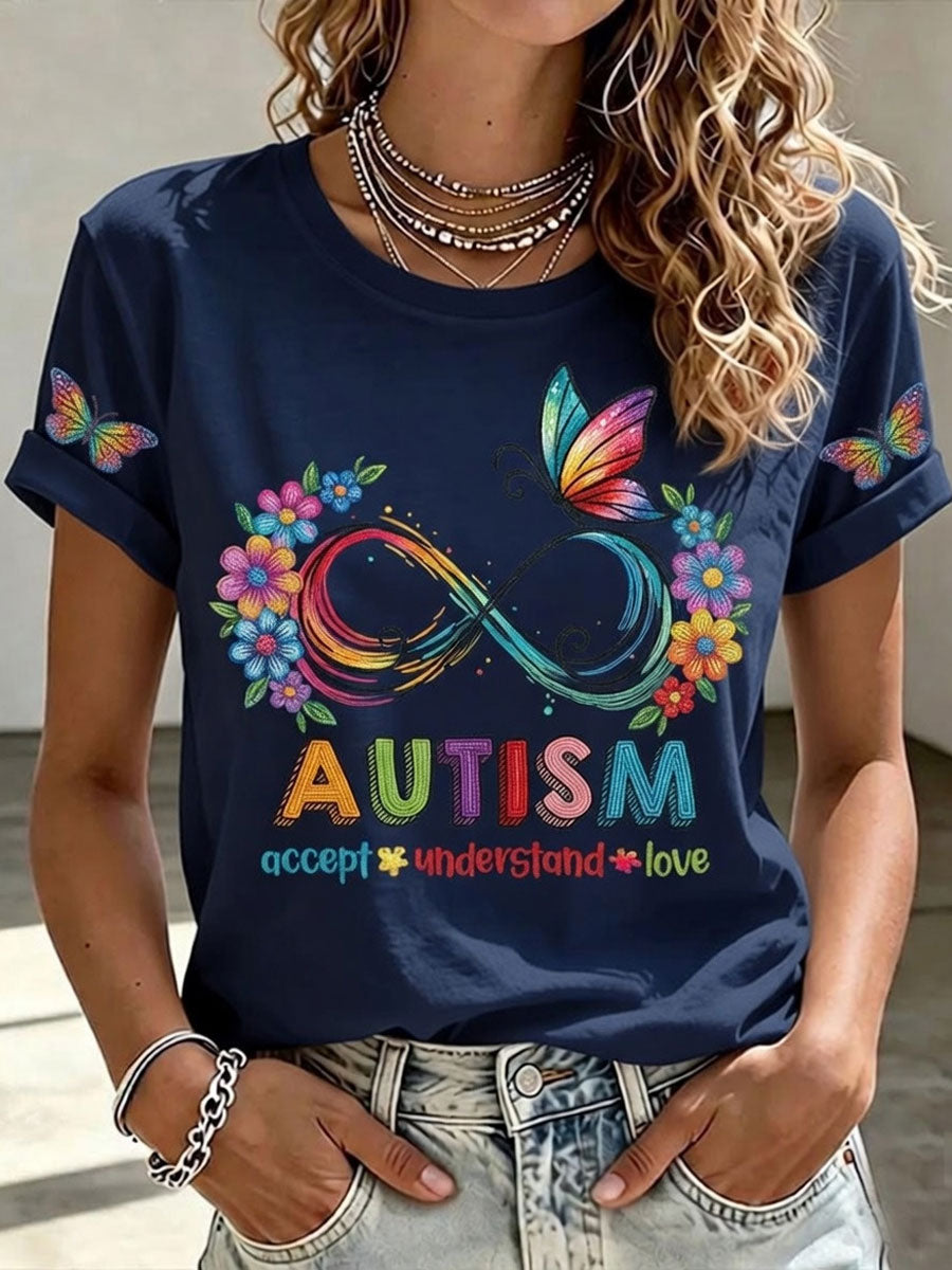 Women'S Casual Autism Awareness  Print T-Shirt