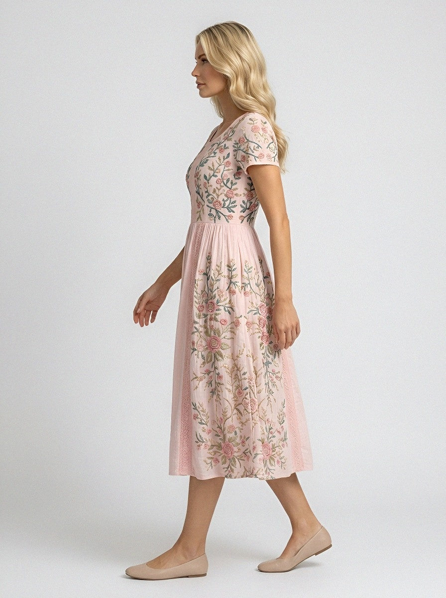 Women's Breast Cancer Awareness Floral Rose Printed Dress