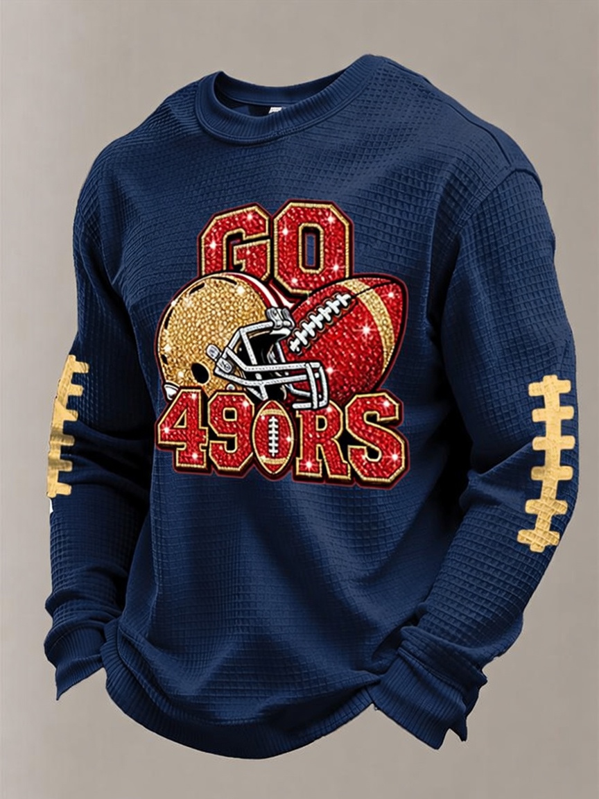 Men's Football Sports Pattern Waffle T-Shirt