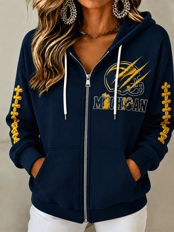 Women's Football Sports Outdoor Printed Zipper Hoodie