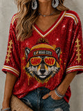 Women's Football Print Waffle Top